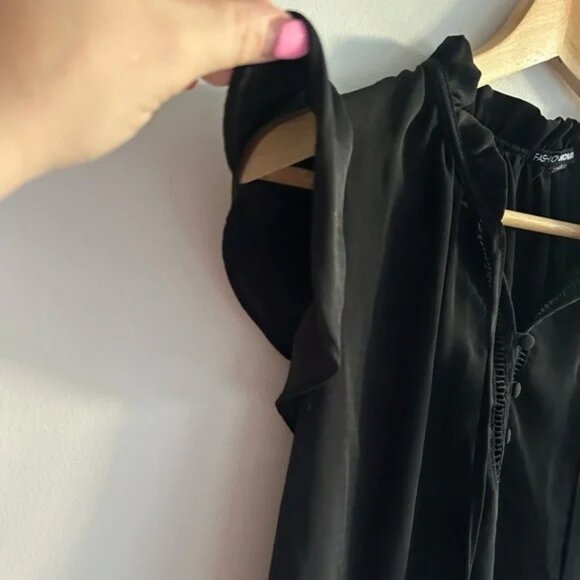 Fashion Nova, size S, black blouse top, keyhole tie up front, ruffles, sheer - Picture 4 of 6